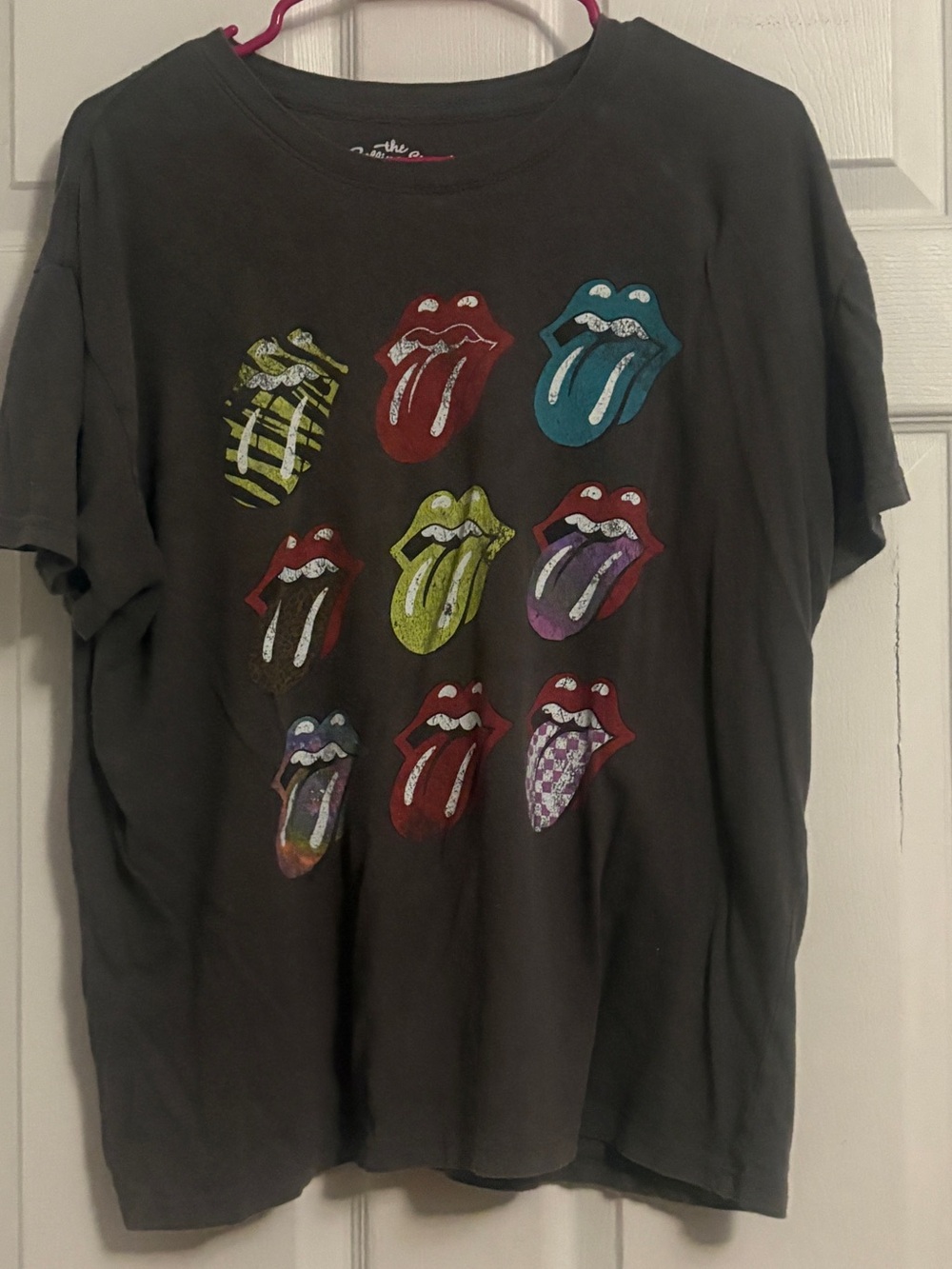 the Rolling Stones Black Tee with Multicolor Tongues